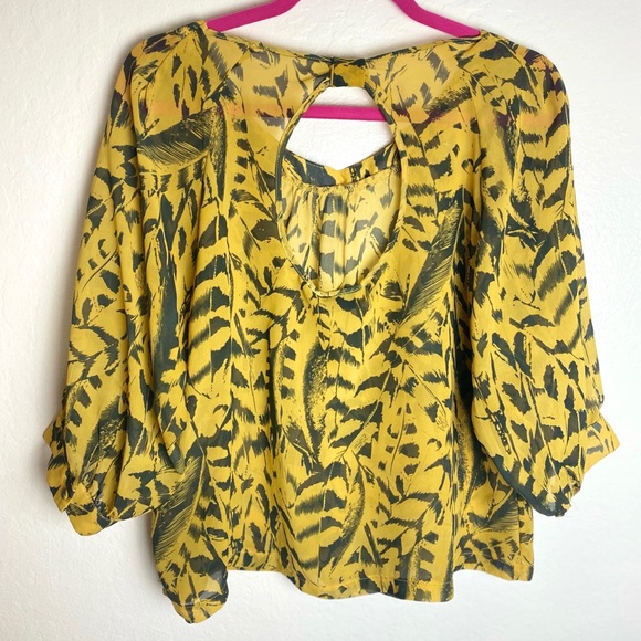 Mustard and Black Sheer Cropped Blouse with Open Back - Picture 3 of 3